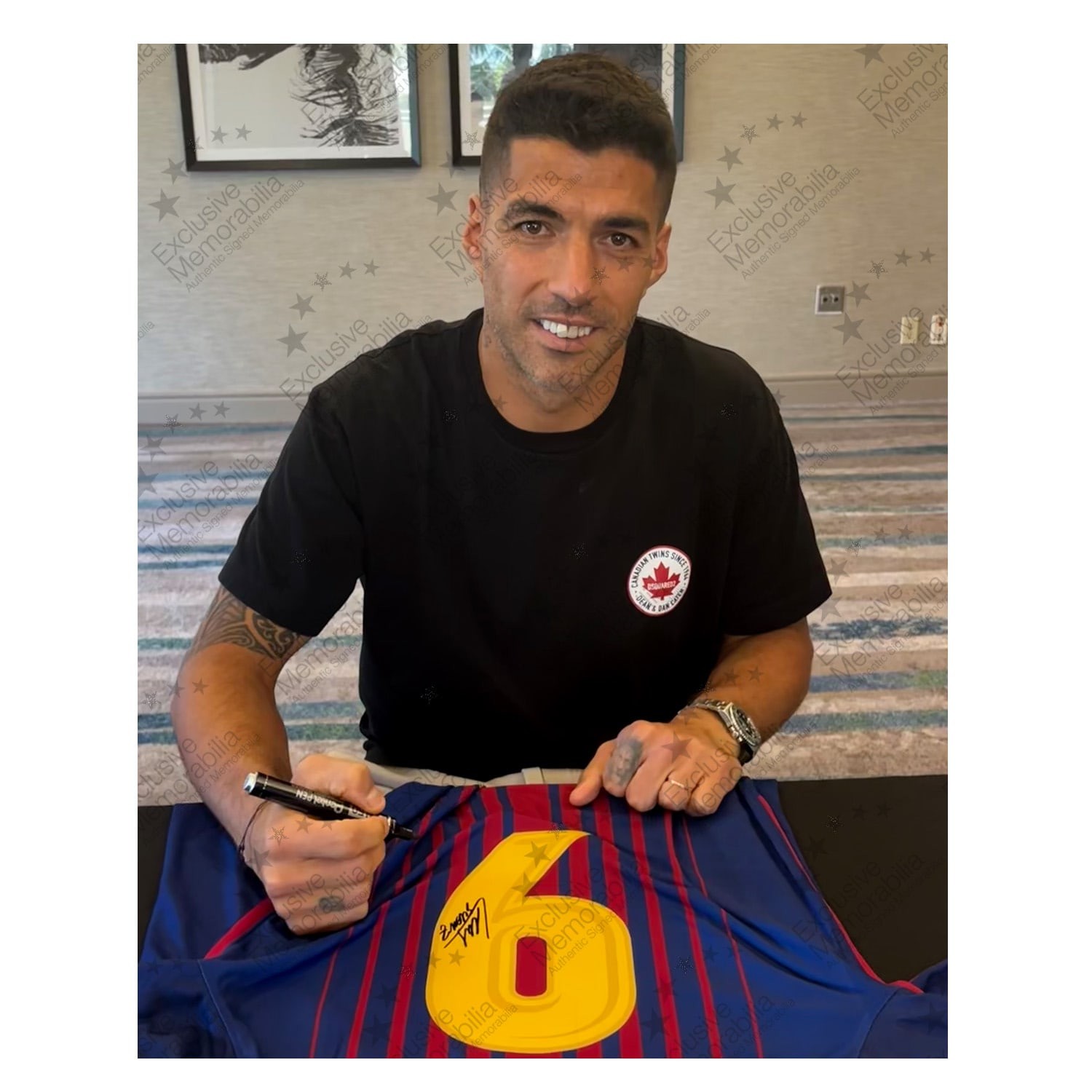 Luis Suarez Signed Original Authentic Barcelona 2017-18 Home Football Shirt (Fan Print)