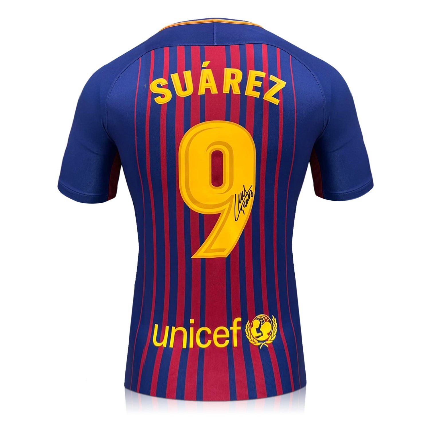 Luis Suarez Signed Original Barcelona 2017-18 Home Football Shirt (Fan Style Print)