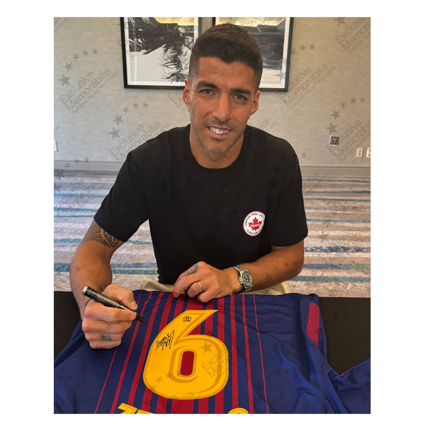 Luis Suarez Signed Original Barcelona 2017-18 Home Football Shirt (Original Print)
