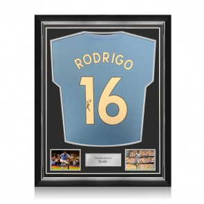 Rodri Signed Manchester City 2021-22 Football Shirt. Superior Frame
