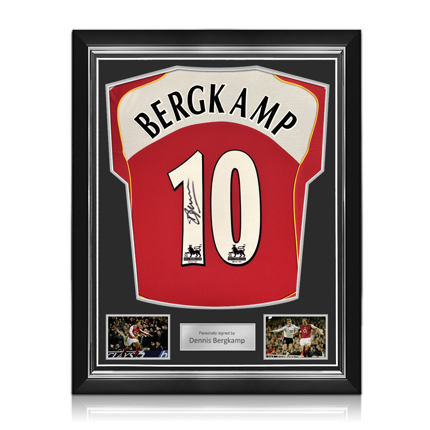 Dennis Bergkamp Signed Arsenal Original 2004-05 Football Shirt (Original Print). Superior Frame