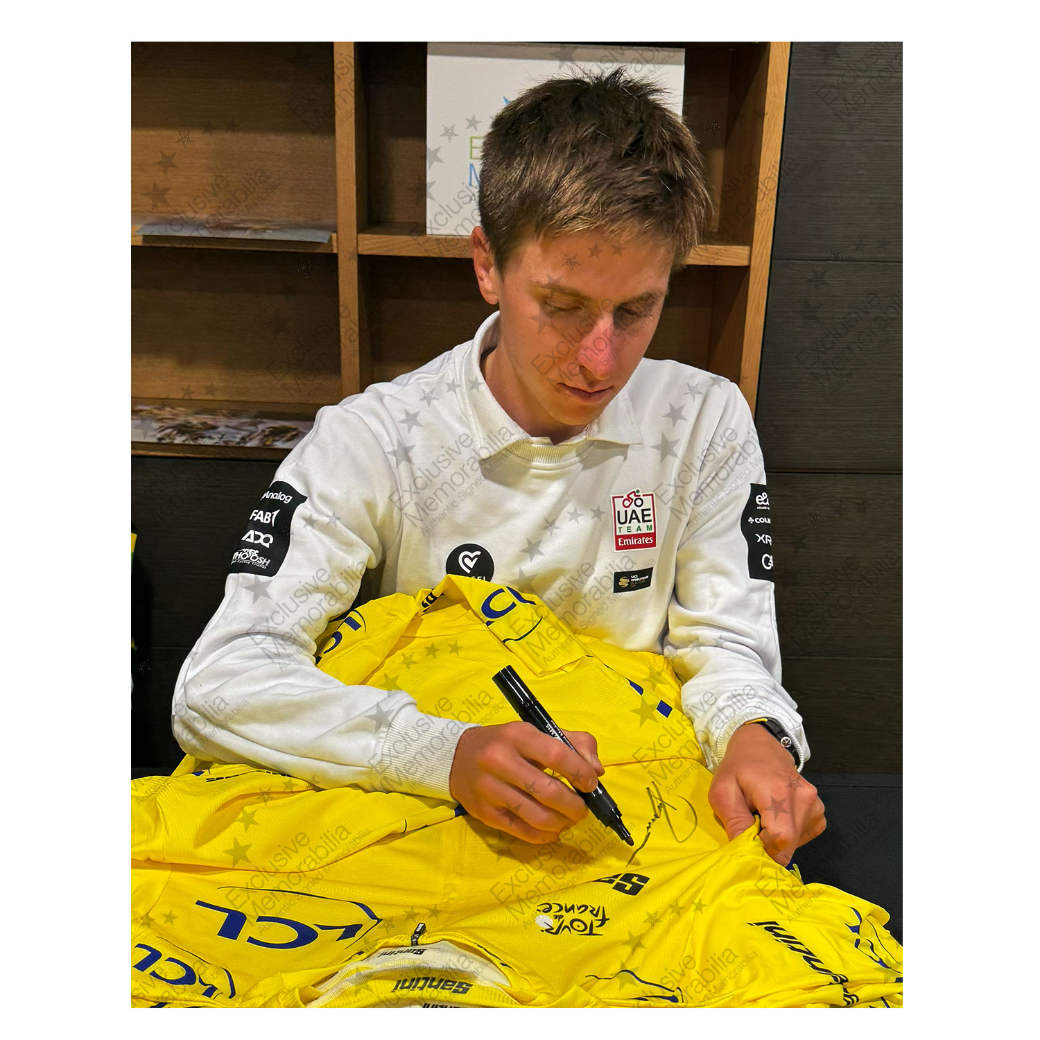 Tadej Pogacar Signed Tour de France 2025 Yellow Jersey. Standard Frame