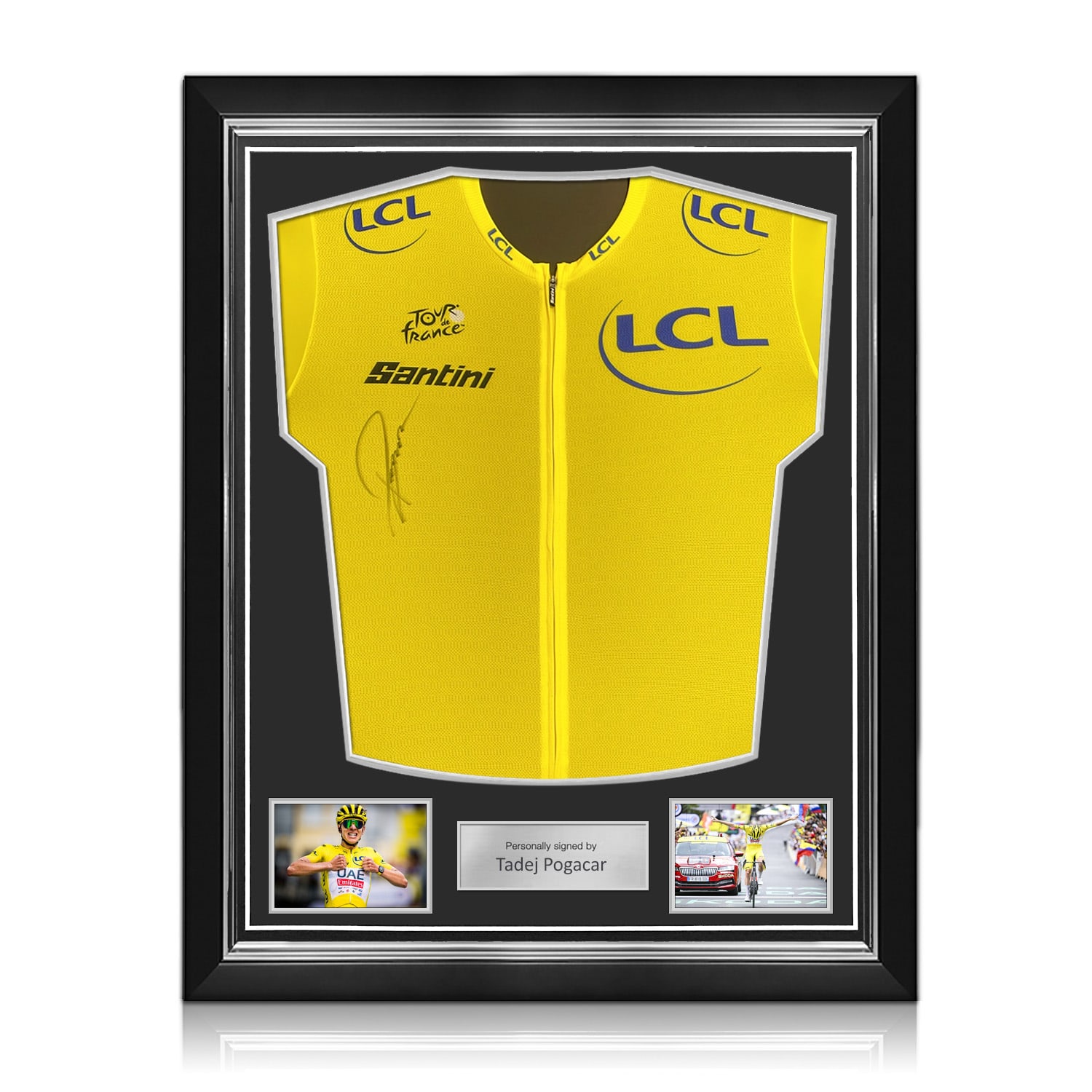 Tadej Pogacar Signed Tour de France 2025 Yellow Jersey. Superior Frame