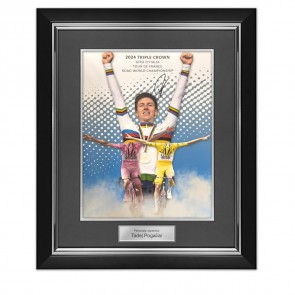 Tadej Pogacar Signed Cycling Photo: Triple Crown. Deluxe Frame