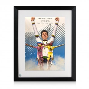 Tadej Pogacar Signed Cycling Photo: Triple Crown. Framed