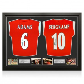 Tony Adams & Dennis Bergkamp Signed Arsenal Football Shirts. Dual Frame