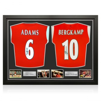 Tony Adams & Dennis Bergkamp Signed Arsenal Football Shirts. Dual Frame
