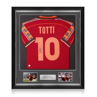 Francesco Totti Signed AS Roma 1998-99 Football Shirt. Deluxe Frame