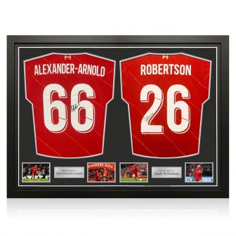 Trent Alexander-Arnold & Andy Robertson Signed Liverpool 2021-22 Football Shirt. Dual Frame