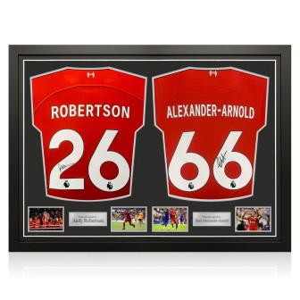 Andy Robertson & Trent Alexander-Arnold Signed 2023-24 Liverpool Football Shirts. Dual Frame