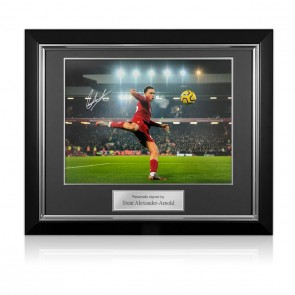 Trent Alexander-Arnold Signed Liverpool Football Photo: Perfect Strike. Deluxe Frame