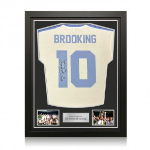 Trevor Brooking Back Signed 1980 West Ham FA Cup Final Football Shirt. Standard Frame