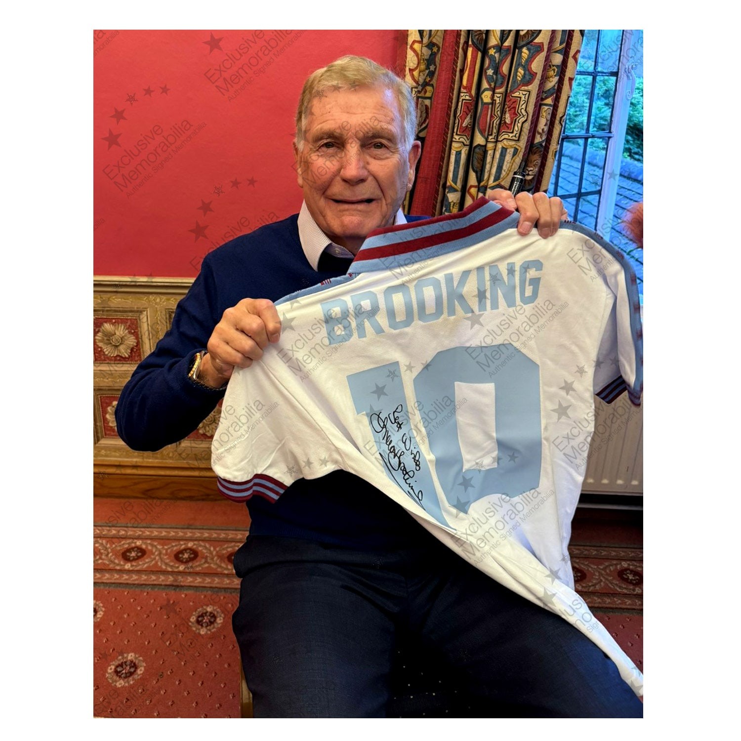 Trevor Brooking Back Signed 1980 West Ham FA Cup Final Football Shirt. Standard Frame