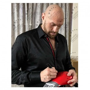 Tyson Fury Signed Boxing Glove: Red. Display Case