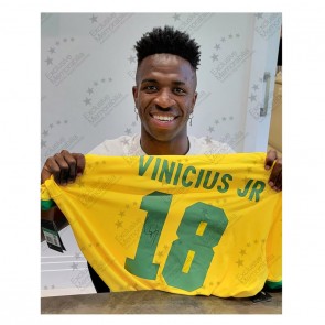 Vinicius Junior Signed Brazil 2020-21 Football Shirt. Standard Frame
