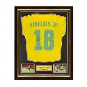 Vinicius Junior Signed Brazil 2020-21 Football Shirt. Superior Frame