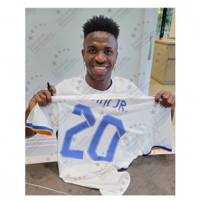  Vinicius Junior Signed Real Madrid 2021-22 Football Shirt. Standard Frame