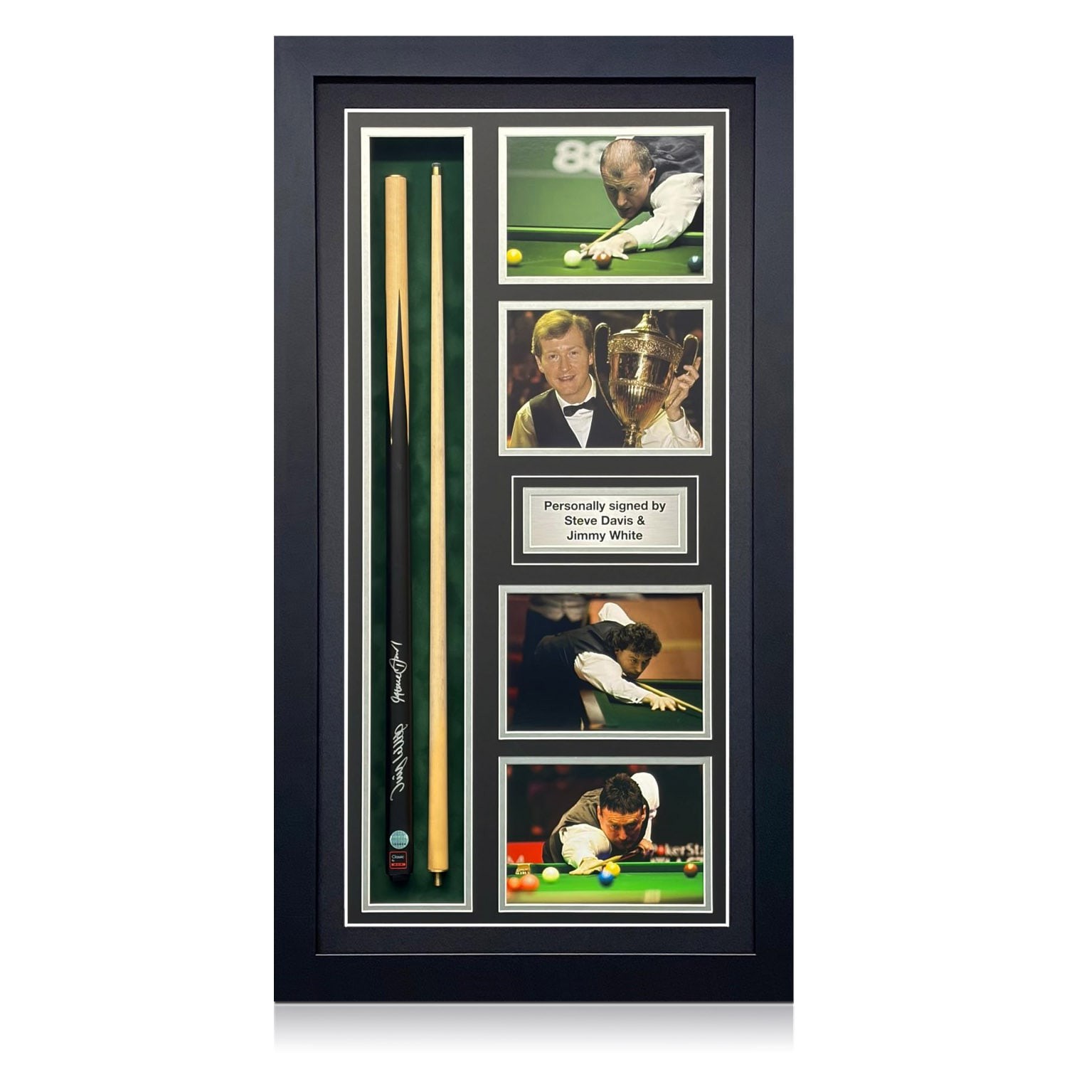 Steve Davis And Jimmy White Signed Snooker Cue. Framed