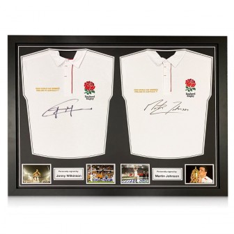 Jonny Wilkinson And Martin Johnson Signed England Rugby Shirts. Dual Frame