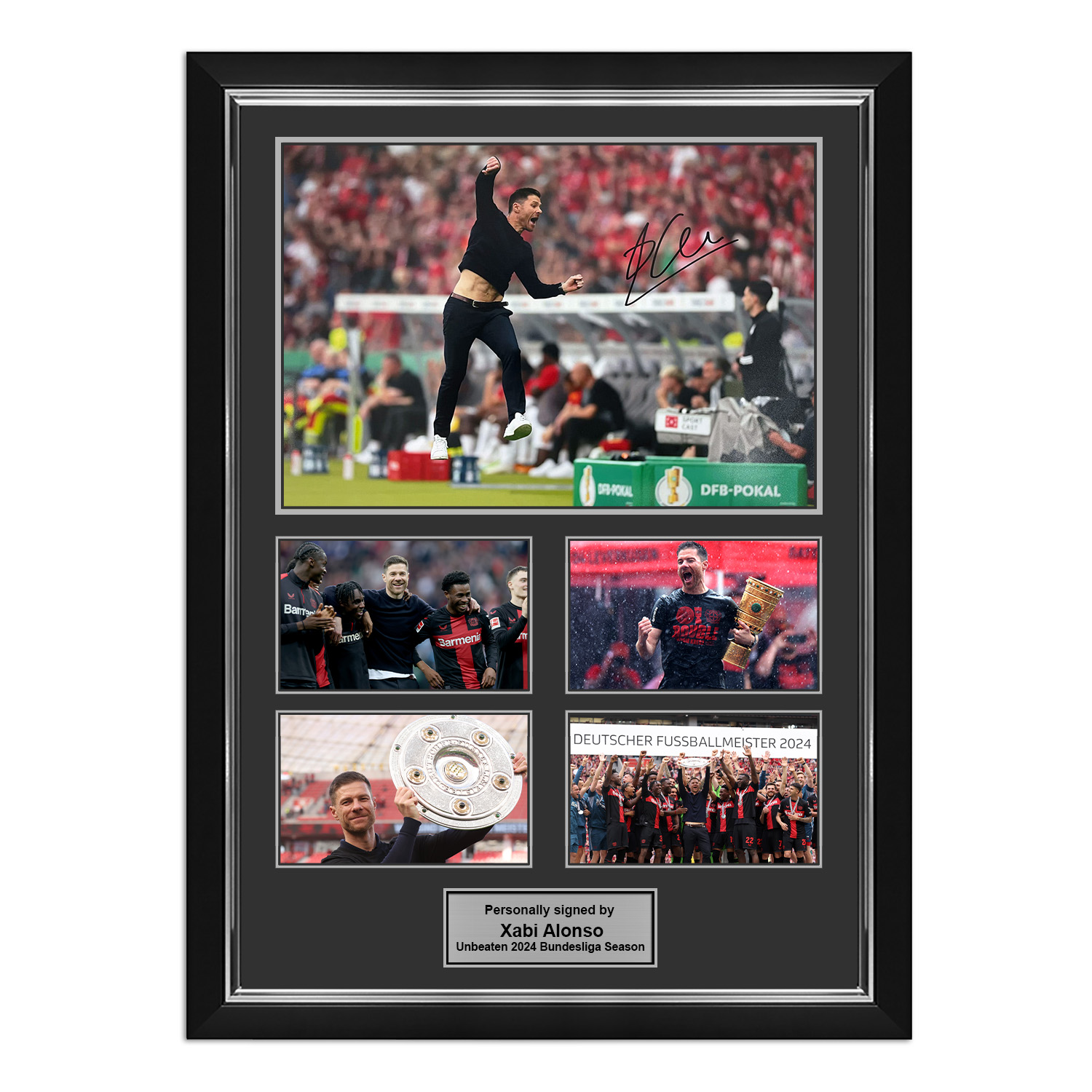 Xabi Alonso Signed Bayer Leverkusen Football Photo: Unbeaten Season Presentation. Deluxe Frame