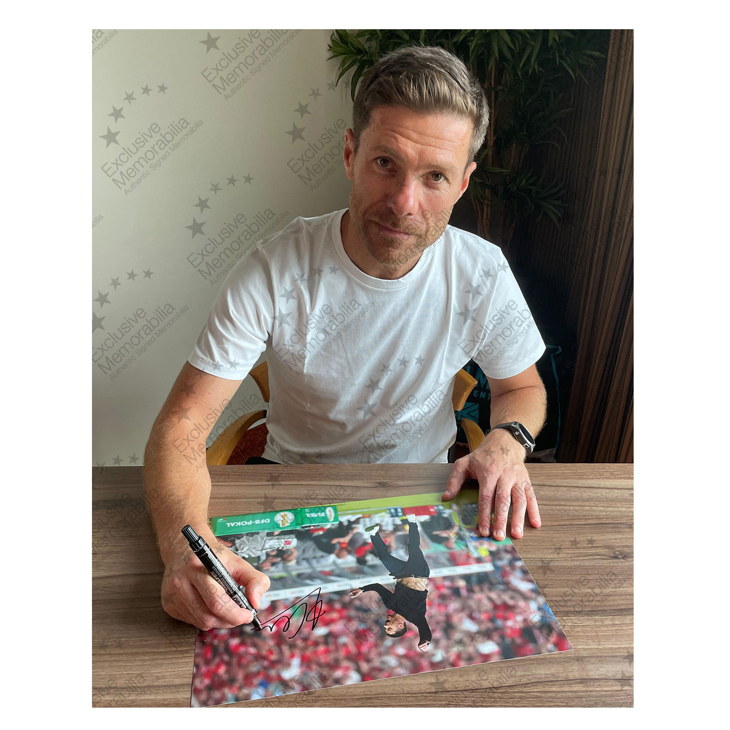 Xabi Alonso Signed Bayer Leverkusen Football Photo: Unbeaten Season Presentation. Deluxe Frame