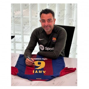 Xavi Hernandez Signed Barcelona 2023-24 Football Shirt. Standard Frame