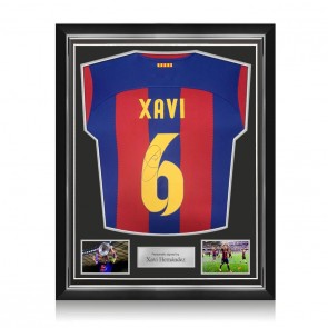 Xavi Hernandez Signed Barcelona 2023-24 Football Shirt. Superior Frame