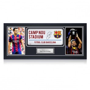 Xavi Hernandez Signed Barcelona Street Sign. Framed