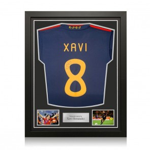  Xavi Hernandez Signed Spain 2010 Football Shirt. Standard Frame