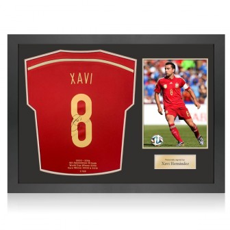 Xavi Hernandez Signed Spain 2014-15 Football Shirt. Icon Frame