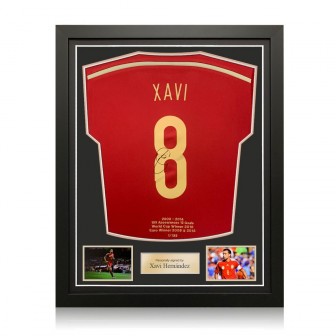 Xavi Hernandez Signed Spain 2014-15 Football Shirt. Standard Frame