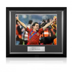 Xavi Hernandez Signed Spain Football Photo. Deluxe Frame