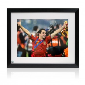 Xavi Hernandez Signed Spain Football Photo. Framed