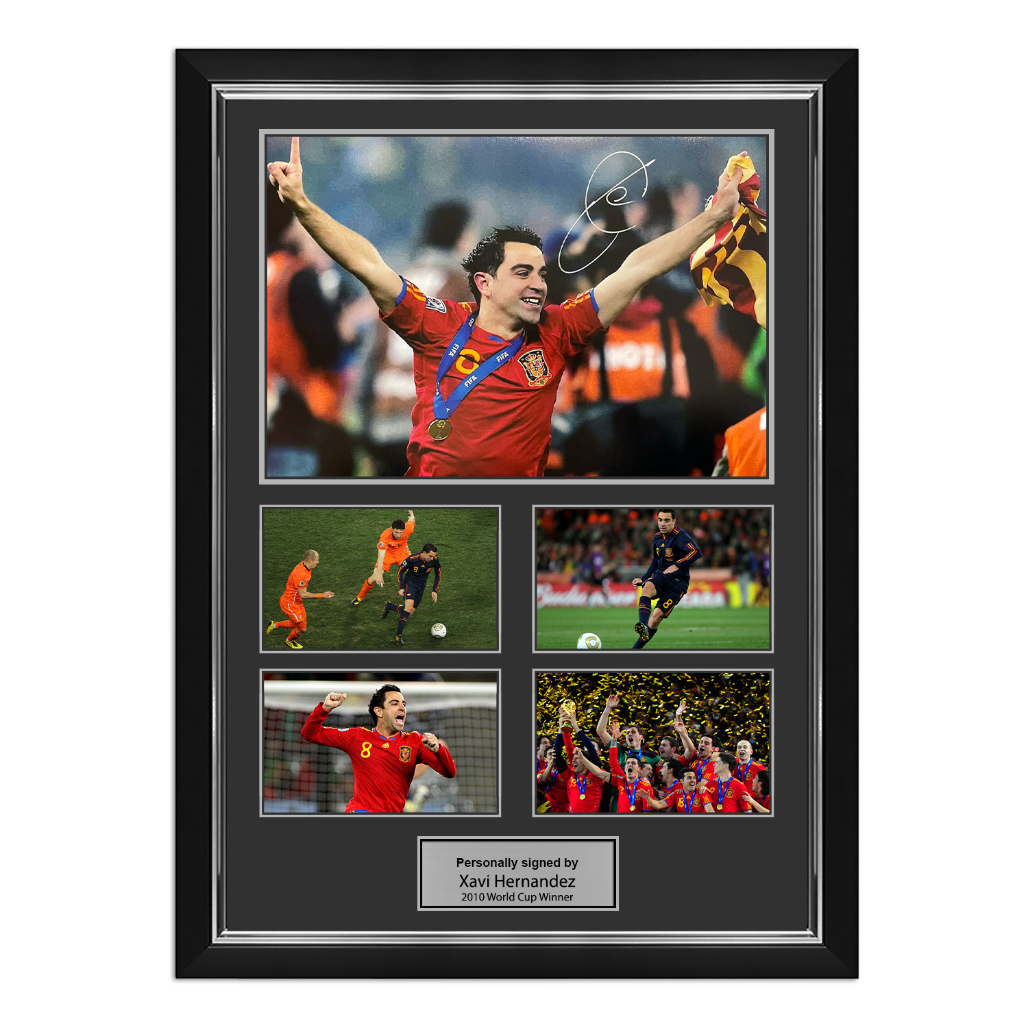 Xavi Hernandez Signed Spain World Cup Photo Presentation. Deluxe Silver