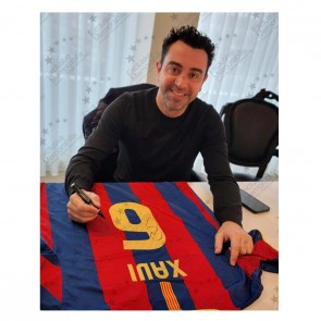 Xavi Hernandez Signed Barcelona 2010-11 Football Shirt. Deluxe Frame