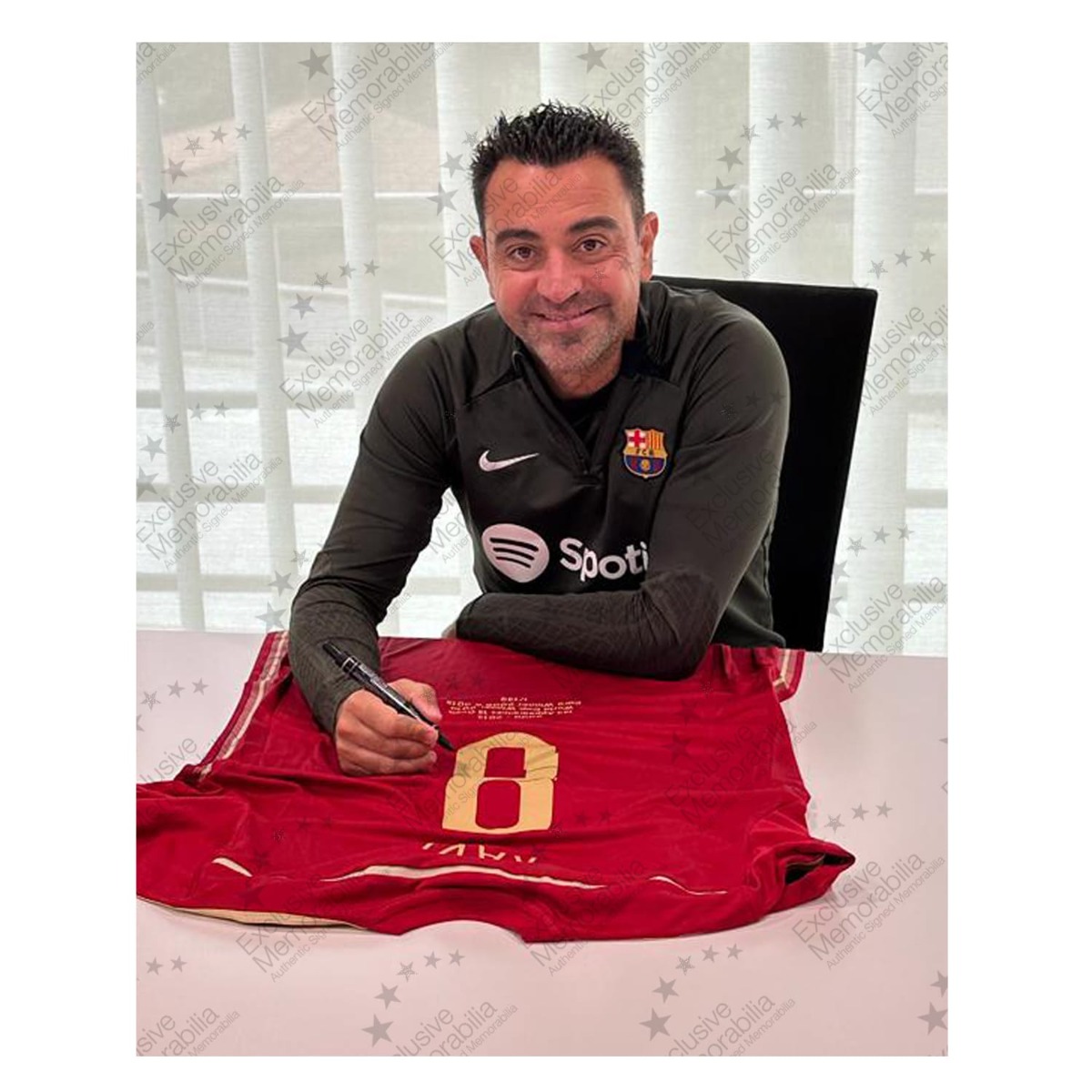 Xavi Hernandez Signed Spain 2014-15 Football Shirt: Career Embroidery. Standard Frame