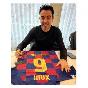 Xavi Hernandez Signed Barcelona 2019-20 Football Shirt. Deluxe Frame
