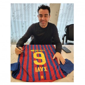 Xavi Hernandez Signed Barcelona 2011-12 Football Shirt. Deluxe Framed
