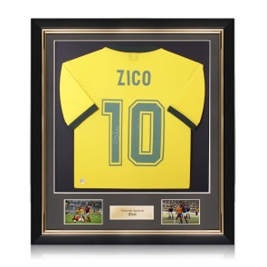 Zico Signed Brazil 1982 Retro Football Shirt: 10. Deluxe Frame