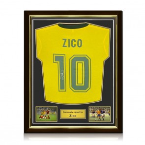 Zico Signed Brazil 1982 Retro Football Shirt: 10. Superior Frame