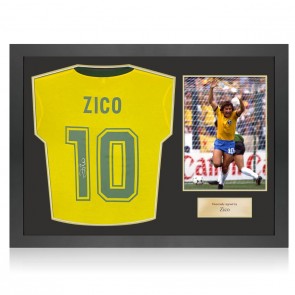Zico Signed Brazil 1982 Retro Football Shirt: 10. Icon Frame