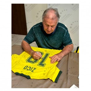 Zico Signed Brazil 1982 Retro Football Shirt: 10