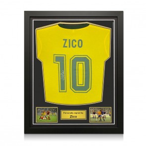Zico Signed Brazil 1982 Retro Football Shirt: 10. Standard Frame