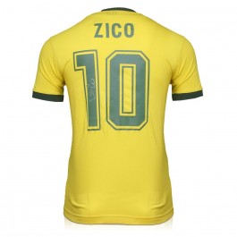 Zico Signed Brazil 1982 Retro Football Shirt: 10