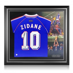  Zinedine Zidane Signed France 1998 Home Football Shirt. Premium Frame