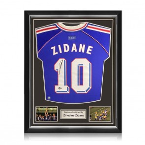 Zinedine Zidane Signed France 1998 Home Football Shirt. Mint Condition. Superior Frame