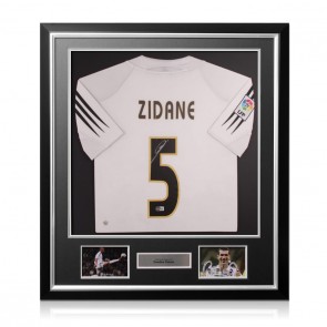 Zinedine Zidane Signed Real Madrid 2004-05 Home Football Shirt. Deluxe Frame