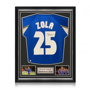 Gianfranco Zola Signed Chelsea 1998 European Cup Football Shirt. Superior Frame